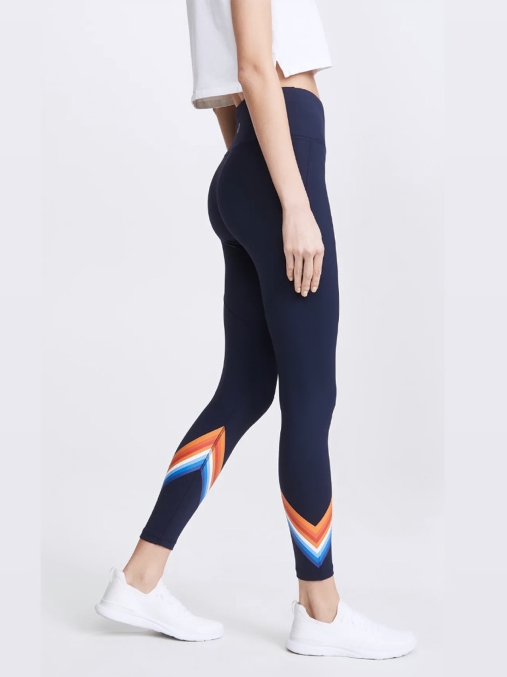 NWOT Tory Burch Sport Tempo Chevron 7/8 Leggings – Navy Rainbow, Size S